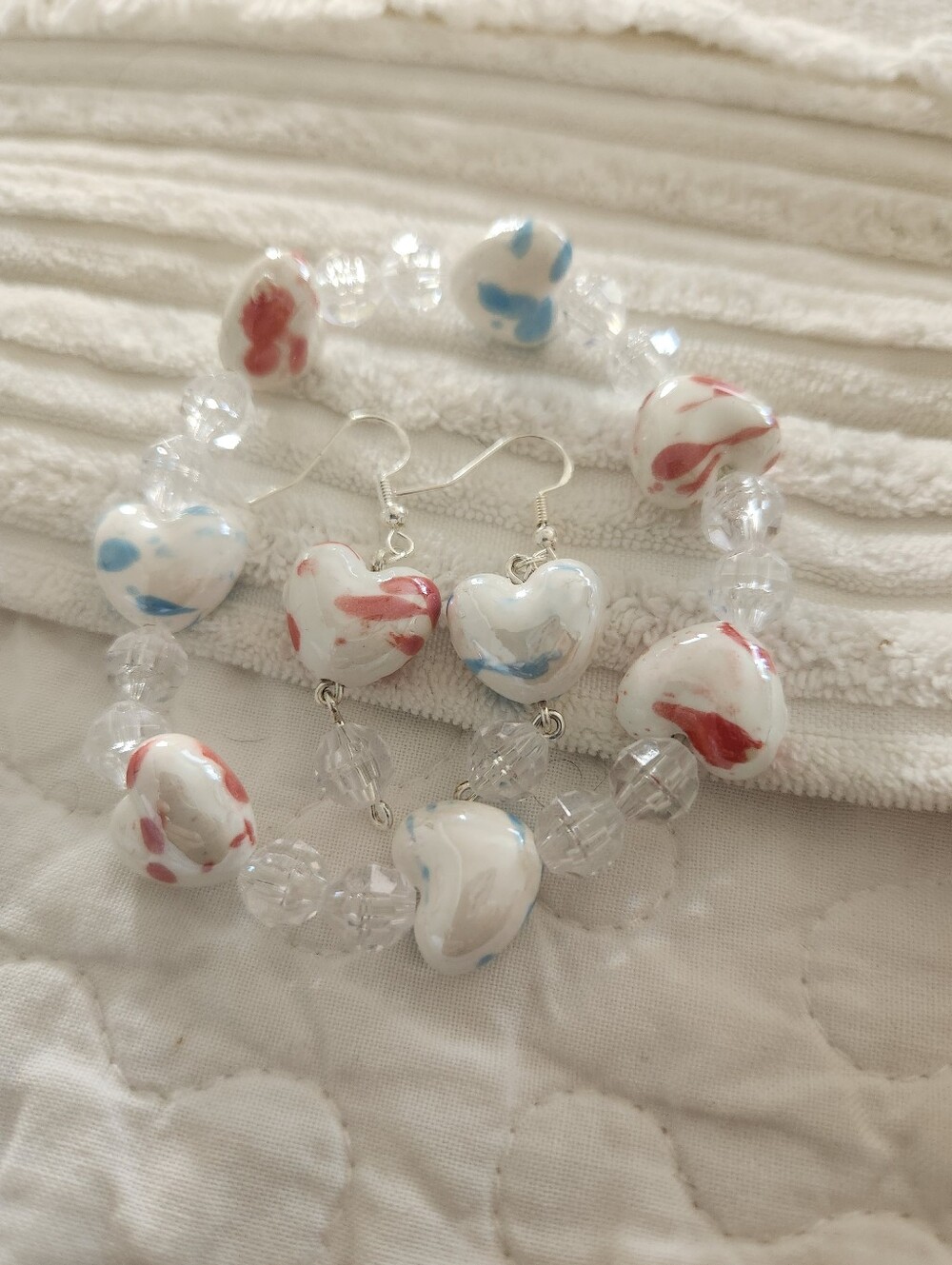 Ceramic Hearts Bracelet And Earring Set